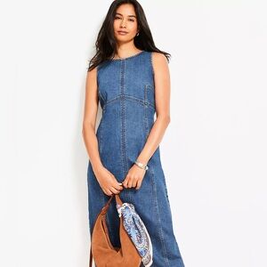 LOFT Seamed Denim Midi Dress in Classic Mid Wash